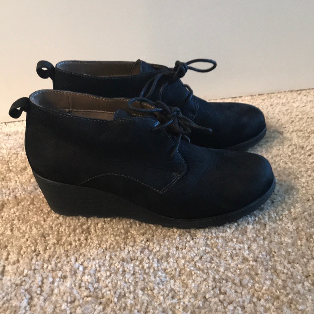 Dansko suede booties. Worn once.  37. 2 in wedge